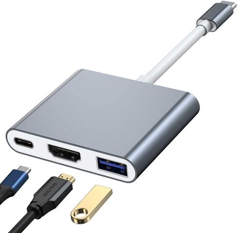 محول USB C الى HDMI متعدد المنافذ، موزع USB C 3 في 1 مع مخرج HDMI 4K ومنفذ USB 3.0 ومنفذ شحن USB-C، محول رقمي ايه في متعدد المنافذ متوافق مع ماك بوك وايباد برو/اير واجهزة USB-C الاخرى in Kuwait