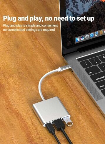 محول USB C الى HDMI متعدد المنافذ، موزع USB C 3 في 1 مع مخرج HDMI 4K ومنفذ USB 3.0 ومنفذ شحن USB-C، محول رقمي ايه في متعدد المنافذ متوافق مع ماك بوك وايباد برو/اير واجهزة USB-C الاخرى in Kuwait