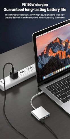 محول USB C الى HDMI متعدد المنافذ، موزع USB C 3 في 1 مع مخرج HDMI 4K ومنفذ USB 3.0 ومنفذ شحن USB-C، محول رقمي ايه في متعدد المنافذ متوافق مع ماك بوك وايباد برو/اير واجهزة USB-C الاخرى in Kuwait