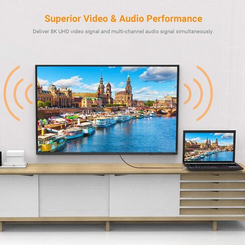 كابل Cubilux 8K DP إلى DP، منفذ عرض مضفر 1.4 ذكر إلى سلك ذكر [8K@60 هرتز 4K@165 هرتز 2K@144 هرتز] متوافق مع Dell، Lenovo، HP، Asus كمبيوتر محمول، كمبيوتر شخصي، شاشة، تلفزيون، 6.6 قدم in Kuwait