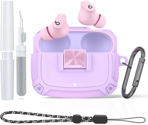 [ترقية القفل الآمن] حافظة Beats Studio Buds (2021) / غطاء حافظة Beats Studio Buds+ (2023)، غلاف حماية مقاوم للصدمات لكامل الجسم من WQNIDE مع مجموعة منظف وحبل وسلسلة مفاتيح (رمادي) in Kuwait