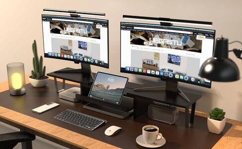 WEGASTU Large Dual Monitor Riser-2 Shelf Monitor Stand With Adjustable Length And Angle,Multi-Purpose Storage Stand Accessories Metal Support Leg,Removable Storage Drawer,Office Desktop Organizer Screen Stand For PC、Computer、Laptop、TV、Printer（Marble Black in Kuwait