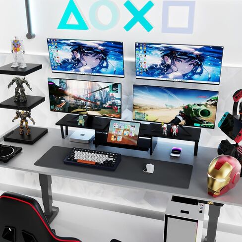 WEGASTU Large Dual Monitor Riser-2 Shelf Monitor Stand With Adjustable Length And Angle,Multi-Purpose Storage Stand Accessories Metal Support Leg,Removable Storage Drawer,Office Desktop Organizer Screen Stand For PC、Computer、Laptop、TV、Printer（Marble Black in Kuwait