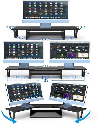 WEGASTU Large Dual Monitor Riser-2 Shelf Monitor Stand With Adjustable Length And Angle,Multi-Purpose Storage Stand Accessories Metal Support Leg,Removable Storage Drawer,Office Desktop Organizer Screen Stand For PC、Computer、Laptop、TV、Printer（Marble Black in Kuwait