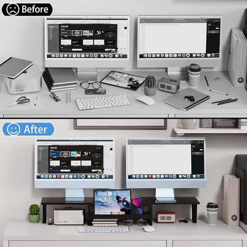 WEGASTU Large Dual Monitor Riser-2 Shelf Monitor Stand With Adjustable Length And Angle,Multi-Purpose Storage Stand Accessories Metal Support Leg,Removable Storage Drawer,Office Desktop Organizer Screen Stand For PC、Computer、Laptop、TV、Printer（Marble Black in Kuwait