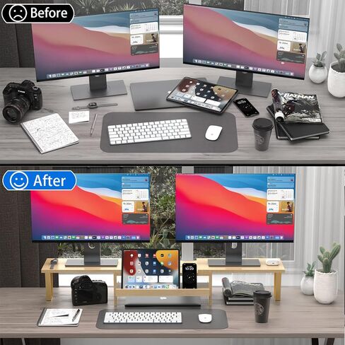 WEGASTU Large Dual Monitor Riser-2 Shelf Monitor Stand With Adjustable Length And Angle,Multi-Purpose Storage Stand Accessories Metal Support Leg,Removable Storage Drawer,Office Desktop Organizer Screen Stand For PC、Computer、Laptop、TV、Printer（Marble Black in Kuwait