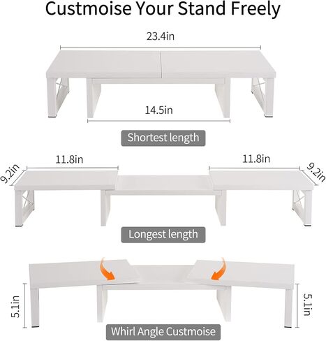 حامل شاشة مزدوج من Giikin - حامل منظم سطح المكتب لشاشتين بطول وزاوية قابلة للتعديل 3 أرفف، حامل متعدد الوظائف يناسب الكمبيوتر والكمبيوتر المحمول والكمبيوتر الشخصي والتلفزيون (أبيض) in Kuwait