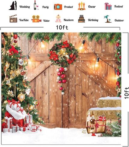 CHAIYA 7x5ft Christmas Backdrop Christmas Barn Wood Door Photography Backdrop Xmas Tree Snow Background Winter Xmas Party Supplies Christmas Family Kids Party Banner in Saudi Arabia
