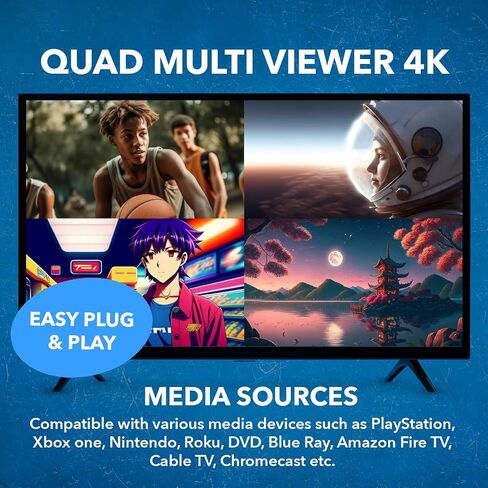 OREI 4x1 Out Quad Screen Multiviewer 1080p 3.5mm/Analog IR Remote HDMI 1.4 | HDMI Multiviewer, HDMI Switcher 4 in 1 Out – 5 Display Modes, VGA Output, LPCM 2.0 Audio, 4.95Gbps Bandwidth in Saudi Arabia