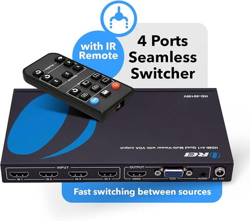 OREI 4K HDMI Multi Viewer 2 in 1 Out Switcher 2 Ports Seamless IR Remote Support 4K @ 60 هرتز 1080P لـ PS4/PC/DVD/كاميرا الأمان HDMI Switch مخرج الصوت البصري L/R - (UHD-201MV) in Saudi Arabia