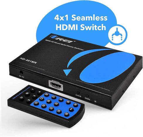 OREI 4K HDMI Multi Viewer 2 in 1 Out Switcher 2 Ports Seamless IR Remote Support 4K @ 60 هرتز 1080P لـ PS4/PC/DVD/كاميرا الأمان HDMI Switch مخرج الصوت البصري L/R - (UHD-201MV) in Saudi Arabia