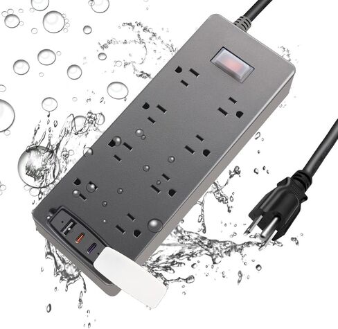 شريط طاقة مقاوم للماء مع 8 منافذ واسعة وPD 20W QC3.0 شحن سريع منافذ USB C قابس مسطح مقاوم للطقس للفناء والمطبخ والاستخدام الخارجي in Kuwait