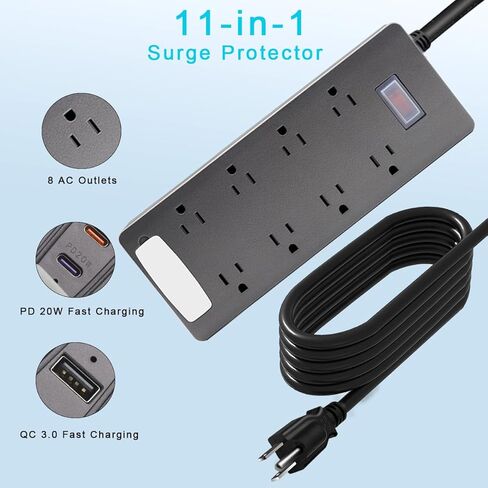 شريط طاقة مقاوم للماء مع 8 منافذ واسعة وPD 20W QC3.0 شحن سريع منافذ USB C قابس مسطح مقاوم للطقس للفناء والمطبخ والاستخدام الخارجي in Kuwait