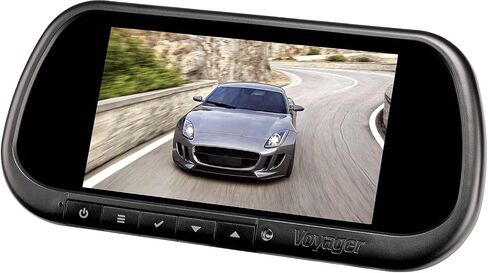 شاشة مرآة الرؤية الخلفية Voyager VOM74MM، شاشة TFT LCD مقاس 7 بوصة مع سطح زجاجي عاكس للغاية يعمل عندما لا تكون الكاميرا الاحتياطية نشطة، 3 مدخلات، مكبر صوت مدمج (متجدد) أسود in Saudi Arabia