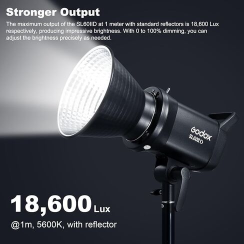 Godox SL60IID 70Ws Photography Video Light 5600±200K، CRI96+، TLCI97+، مدمج 8 تأثيرات FX، التحكم في تطبيق Bluetooth Bowens Mount SL-60 إضاءة الإخراج المستمر لتصوير منتجات الاستوديو in Saudi Arabia