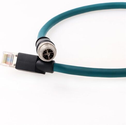 HangTon M12 Ethernet 8 Pin X-Code RJ45 CAT-7e GigE Cable for Basler Cognex Industrial Camera Sensor (1 Meter) in Kuwait