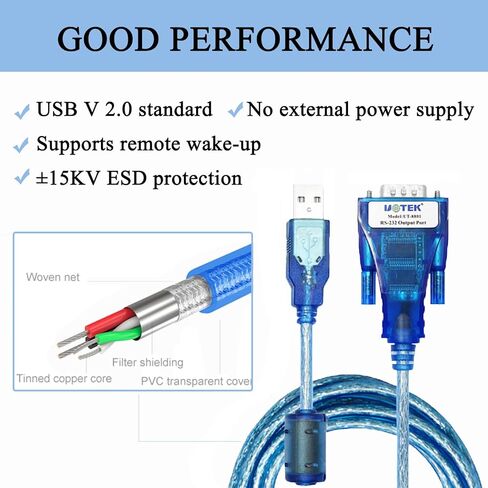 محول UOTEK USB إلى RS232، محول USB لكابل تسلسلي RS-232 4.9FT USB إلى RS232 محول واجهة مع دعم حماية ESD Win XP/Vista/7/8/10/Mac UT-8801 in Kuwait