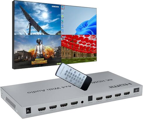 مصفوفة HDMI 4K، محول فاصل HDMI صوتي 4X4، 4 HDMI في 4 مخرج HDMI HDMI 1.4، محول صوت 3.5 مم وEDID، يدعم جهاز التحكم عن بعد بالأشعة تحت الحمراء، ضغطة زر، RS232، 4k@30HZ، 1080P 3D، HDCP، YUV 4:4 :4 in Kuwait
