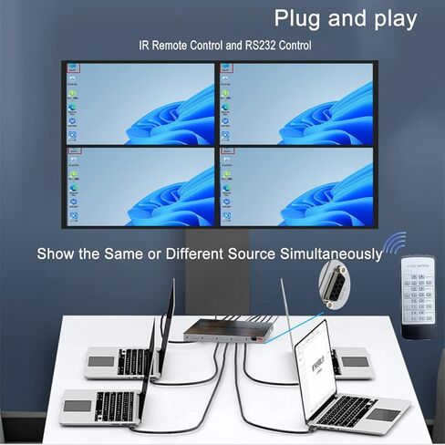 مصفوفة HDMI 4K، محول فاصل HDMI صوتي 4X4، 4 HDMI في 4 مخرج HDMI HDMI 1.4، محول صوت 3.5 مم وEDID، يدعم جهاز التحكم عن بعد بالأشعة تحت الحمراء، ضغطة زر، RS232، 4k@30HZ، 1080P 3D، HDCP، YUV 4:4 :4 in Kuwait