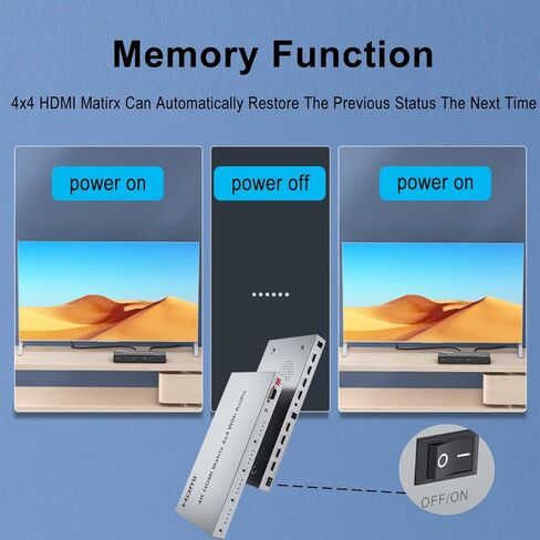 مصفوفة HDMI 4K، محول فاصل HDMI صوتي 4X4، 4 HDMI في 4 مخرج HDMI HDMI 1.4، محول صوت 3.5 مم وEDID، يدعم جهاز التحكم عن بعد بالأشعة تحت الحمراء، ضغطة زر، RS232، 4k@30HZ، 1080P 3D، HDCP، YUV 4:4 :4 in Kuwait