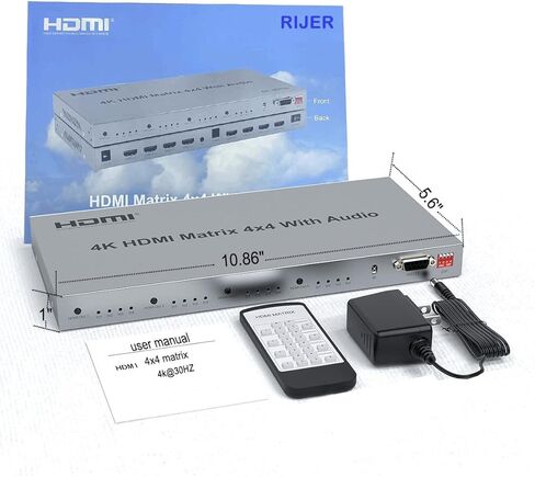 مصفوفة HDMI 4K، محول فاصل HDMI صوتي 4X4، 4 HDMI في 4 مخرج HDMI HDMI 1.4، محول صوت 3.5 مم وEDID، يدعم جهاز التحكم عن بعد بالأشعة تحت الحمراء، ضغطة زر، RS232، 4k@30HZ، 1080P 3D، HDCP، YUV 4:4 :4 in Kuwait