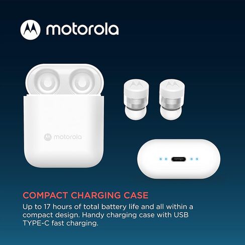 Motorola Moto Buds 120 - سماعات أذن بلوتوث لاسلكية حقيقية مع ميكروفون وحقيبة شحن مدمجة - مقاومة للماء IPX5، تحكم صوتي وذكي باللمس، خفيفة الوزن ومريحة، صوت واضح - أسود in Kuwait