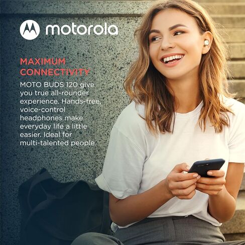 Motorola Moto Buds 120 - سماعات أذن بلوتوث لاسلكية حقيقية مع ميكروفون وحقيبة شحن مدمجة - مقاومة للماء IPX5، تحكم صوتي وذكي باللمس، خفيفة الوزن ومريحة، صوت واضح - أسود in Kuwait