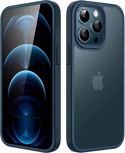 حافظة JETech غير لامعة لهاتف iPhone 12 Pro Max مقاس 6.7 بوصة، حماية من السقوط بدرجة عسكرية مقاومة للصدمات، غطاء هاتف خلفي شفاف بلوري، مضاد لبصمات الأصابع (أسود) in Saudi Arabia