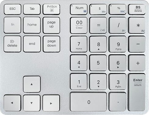 لوحة ارقام بلوتوث من ام سي سايت، لوحة مفاتيح رقمية لاسلكية متعددة الاجهزة، وضع مزدوج 3 في 1 (BT1+BT2+USB) محمول ورفيع 10 مفاتيح للابتوب وماك بوك اير/برو واي ماك وسيرفس برو - فضي in Kuwait