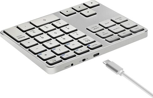 لوحة ارقام بلوتوث من ام سي سايت، لوحة مفاتيح رقمية لاسلكية متعددة الاجهزة، وضع مزدوج 3 في 1 (BT1+BT2+USB) محمول ورفيع 10 مفاتيح للابتوب وماك بوك اير/برو واي ماك وسيرفس برو - فضي in Kuwait