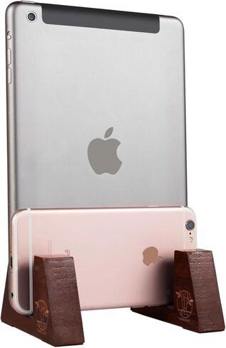 S&A WOODCRAFT Vertical Laptop Stand, Brown Acacia Portable Desk Laptop Holder for Tablet with Carry Pouch, Compact Laptop Stand with Protective Silicone Pads, Supports Up to 0.95 Inch Laptops in Saudi Arabia