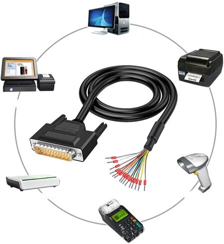 Willwewon 10Ft 3m 26AWG DB25 أنثى RS232 25 دبوس كابل تمديد تسلسلي RS232 D-SUB DB25 المسلسل إلى 25 سلك مكشوف موصل لوحة القطع in Kuwait