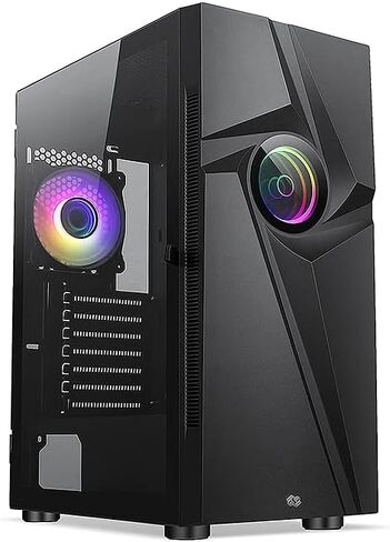 حافظة كمبيوتر الألعاب Bgears b-Vortex-RGB ATX مع لوحة أمامية ARGB بتأثير الوهم البصري، وجانب من الزجاج المقسى. 1 × USB3.0، يتضمن 1 × مراوح دوامية PWM 120 مم b-ARGB. يدعم ما يصل إلى لوحة EATX، باللون الأسود in Kuwait