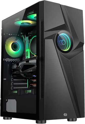حافظة كمبيوتر الألعاب Bgears b-Vortex-RGB ATX مع لوحة أمامية ARGB بتأثير الوهم البصري، وجانب من الزجاج المقسى. 1 × USB3.0، يتضمن 1 × مراوح دوامية PWM 120 مم b-ARGB. يدعم ما يصل إلى لوحة EATX، باللون الأسود in Kuwait