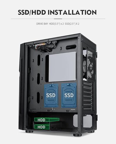 حافظة كمبيوتر الألعاب Bgears b-Vortex-RGB ATX مع لوحة أمامية ARGB بتأثير الوهم البصري، وجانب من الزجاج المقسى. 1 × USB3.0، يتضمن 1 × مراوح دوامية PWM 120 مم b-ARGB. يدعم ما يصل إلى لوحة EATX، باللون الأسود in Kuwait