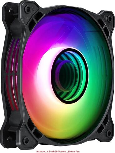 حافظة كمبيوتر الألعاب Bgears b-Vortex-RGB ATX مع لوحة أمامية ARGB بتأثير الوهم البصري، وجانب من الزجاج المقسى. 1 × USB3.0، يتضمن 1 × مراوح دوامية PWM 120 مم b-ARGB. يدعم ما يصل إلى لوحة EATX، باللون الأسود in Kuwait