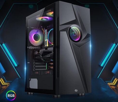 حافظة كمبيوتر الألعاب Bgears b-Vortex-RGB ATX مع لوحة أمامية ARGB بتأثير الوهم البصري، وجانب من الزجاج المقسى. 1 × USB3.0، يتضمن 1 × مراوح دوامية PWM 120 مم b-ARGB. يدعم ما يصل إلى لوحة EATX، باللون الأسود in Kuwait