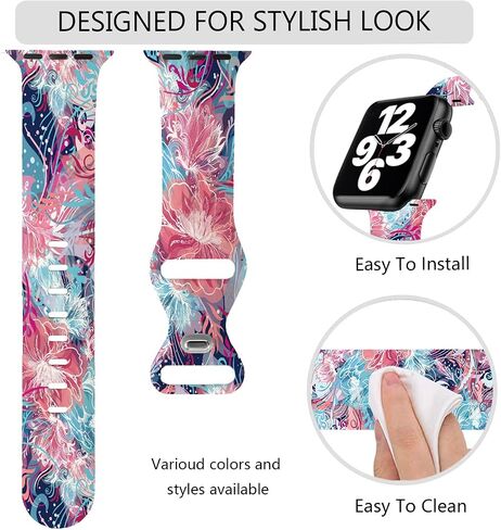 Compatible Apple Watch Bands, Silicone for iWatch Series 6 5 4 SE 3 2, 38mm 40mm 41mm 42mm 44mm 45mm Girls Women in Kuwait