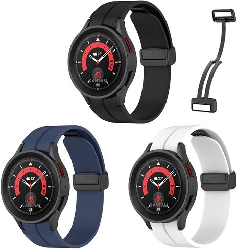 Galaxy Watch 5 Pro Bands 45mm, No Gap Silicone Sport Band Compatible with Galaxy Watch 7 6 5 4 44mm 40mm Replacement Strap (Black Buckle-Black) in Kuwait