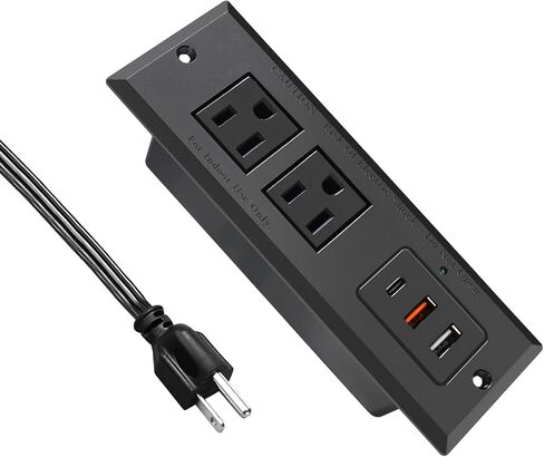 20W Recessed Power Strip USB C Fast Charge Desk Power Outlet Type C Flush Mounted Extension Power Plug for Conference Countertop Desktop Drawer Sofa ETL Listed (Black) in Saudi Arabia