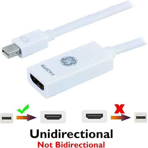 محول GE Mini DisplayPort Thunderbolt إلى HDMI، 2 حزمة، متوافق مع Apple iMac وMacBook والكمبيوتر الشخصي، يدعم Full HD 1080P و4K Ultra HD، أبيض، 58153 in Saudi Arabia