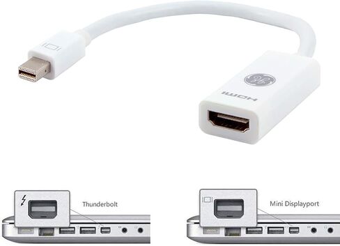 محول GE Mini DisplayPort Thunderbolt إلى HDMI، 2 حزمة، متوافق مع Apple iMac وMacBook والكمبيوتر الشخصي، يدعم Full HD 1080P و4K Ultra HD، أبيض، 58153 in Saudi Arabia