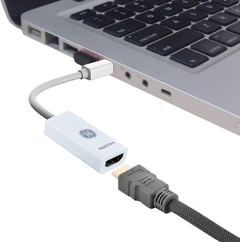 محول GE Mini DisplayPort Thunderbolt إلى HDMI، 2 حزمة، متوافق مع Apple iMac وMacBook والكمبيوتر الشخصي، يدعم Full HD 1080P و4K Ultra HD، أبيض، 58153 in Saudi Arabia