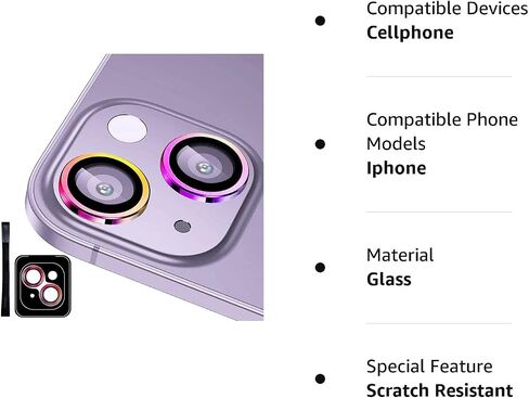 [3 Pack Compatible for iPhone 14 Plus ＆ iPhone 14 Camera Lens Protector 9H Tempered Glass, Anti-Scratch, Ultra HD, Case Friendly Camera Covers for iPhone 14 6.1" and iPhone 14 Plus 6.7" in Kuwait