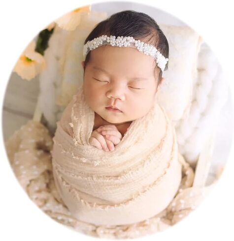 Zeroest Newborn Photo Props Hat Blanket Photography for Babies Cloth Wrap Hats Set Baby Boy Girl Photo Shoot Outfits (Beige White) in Saudi Arabia