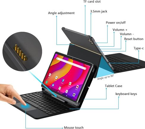 ZONKO 2023 Newest 2 in 1 Tablet 4GB+128 Storage+512GB Expand 10 inch Android 11, Octa Core Processor, HD Touchscreen,13MP Dual Camera, GMS Tablet with Detachable Keyboard in Kuwait