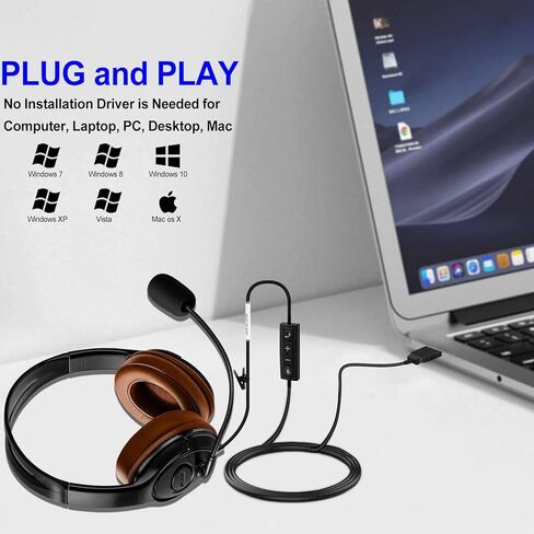سماعة راس USB مع ميكروفون بخاصية الغاء الضوضاء، سماعة راس ستيريو للكمبيوتر واللاب توب مع ميكروفون كتم الصوت متوافقة مع تيمز زووم وسكايب يو سي سوفتفونز للمنزل والمكتب والعمل والدراسة عبر الانترنت، in Kuwait