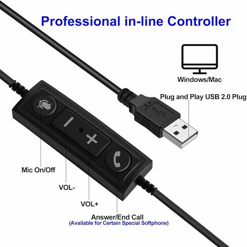 سماعة راس USB مع ميكروفون بخاصية الغاء الضوضاء، سماعة راس ستيريو للكمبيوتر واللاب توب مع ميكروفون كتم الصوت متوافقة مع تيمز زووم وسكايب يو سي سوفتفونز للمنزل والمكتب والعمل والدراسة عبر الانترنت، in Kuwait