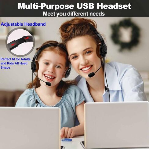 سماعة راس USB مع ميكروفون بخاصية الغاء الضوضاء، سماعة راس ستيريو للكمبيوتر واللاب توب مع ميكروفون كتم الصوت متوافقة مع تيمز زووم وسكايب يو سي سوفتفونز للمنزل والمكتب والعمل والدراسة عبر الانترنت، in Kuwait