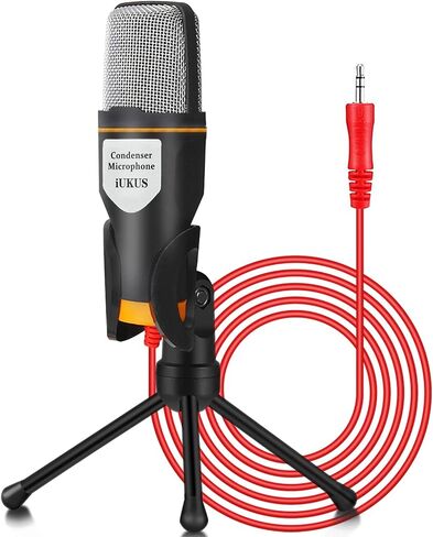 IUKUS PC Microphone with Mic Stand, Professional 3.5mm Jack Recording Condenser Microphone Compatible with PC, Laptop, IP@d, iPh0ne, Mac-Recorder Singing YouTube Skype Gaming (3.5mm PC Microphone) in Saudi Arabia
